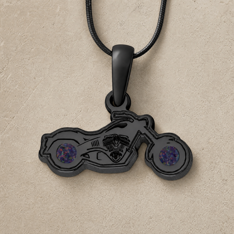 Riding Along Black Finish with Black Flame Opal Ash Resin Jewelry