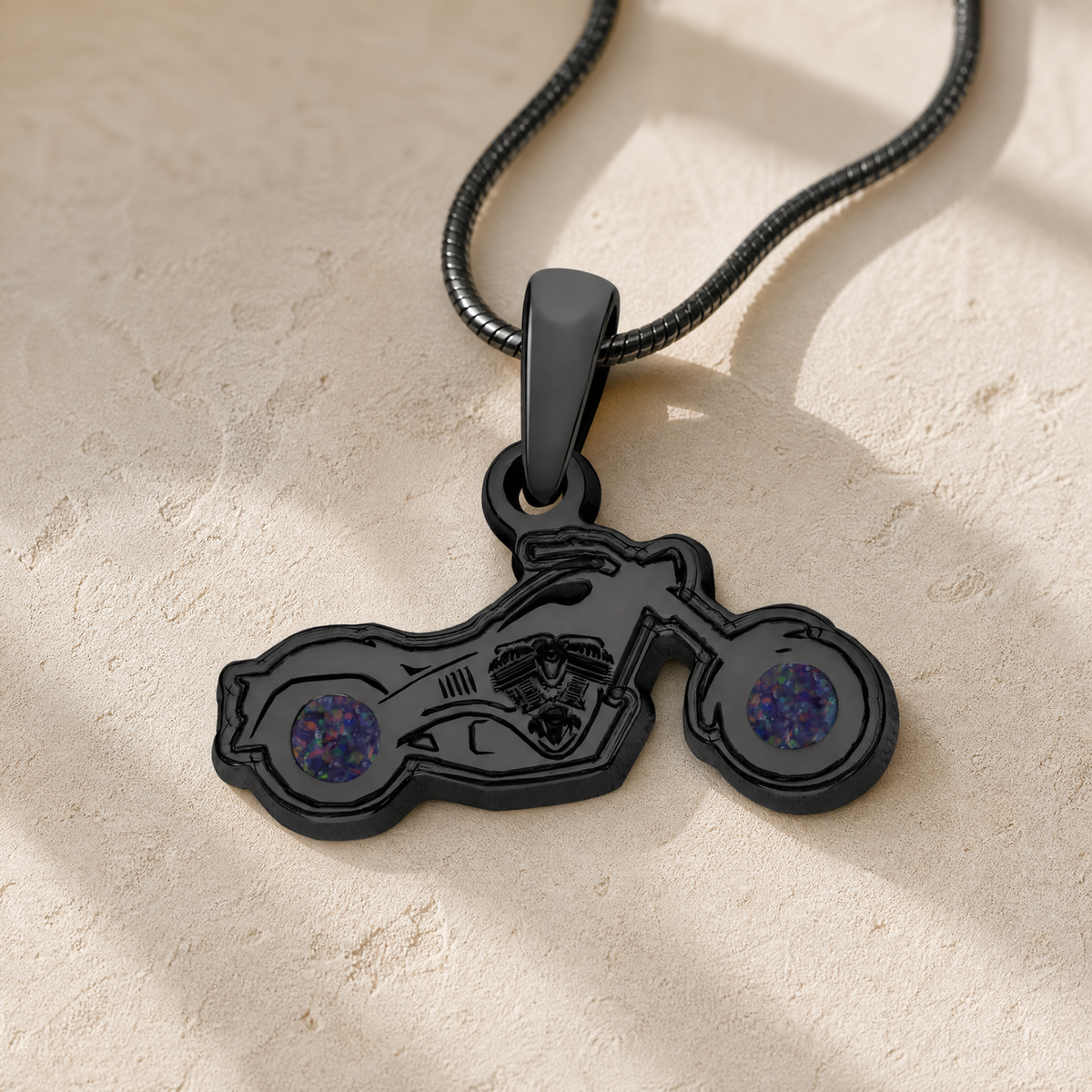 Riding Along Black Finish with Black Flame Opal Ash Resin Jewelry