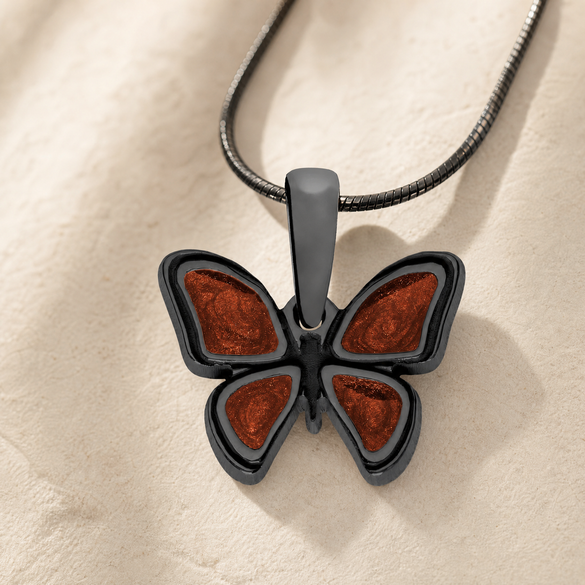 Lovable Butterfly Black Finish with Crimson Resin Ash Resin Jewelry
