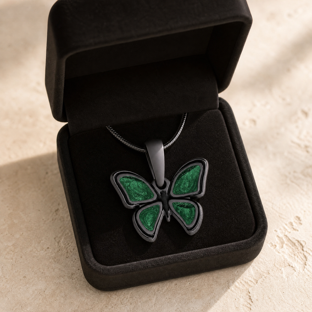 Lovable Butterfly Black Finish with Seafoam Resin Ash Resin Jewelry