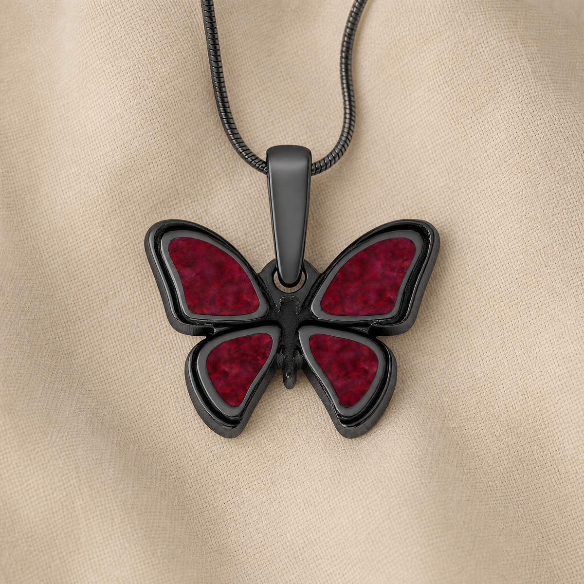 Lovable Butterfly Black Finish with Scarlet Pearl Opal Resin Ash Resin Jewelry