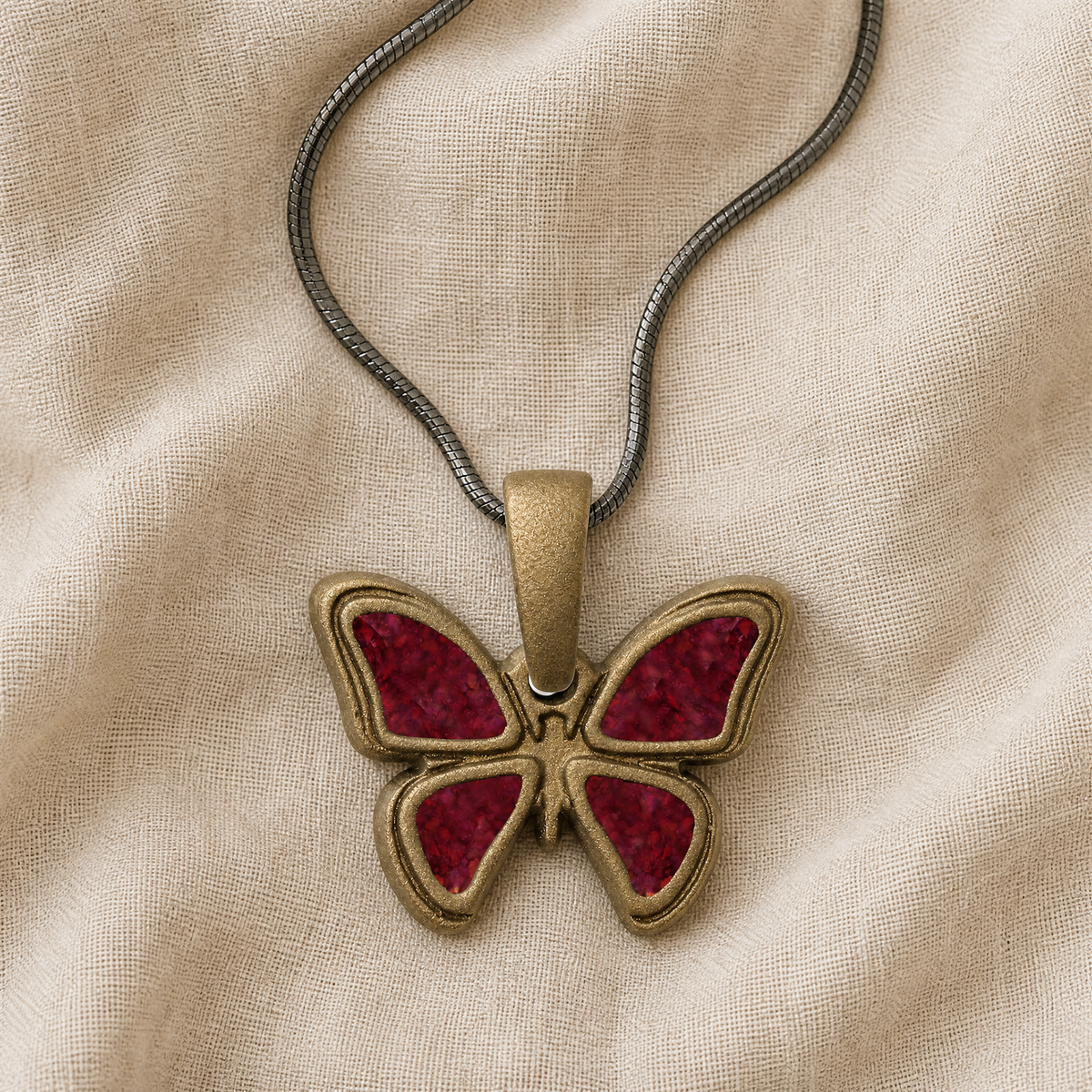 Lovable Butterfly Bronze Finish with Scarlet Cream Opal Resin Ash Resin Jewelry