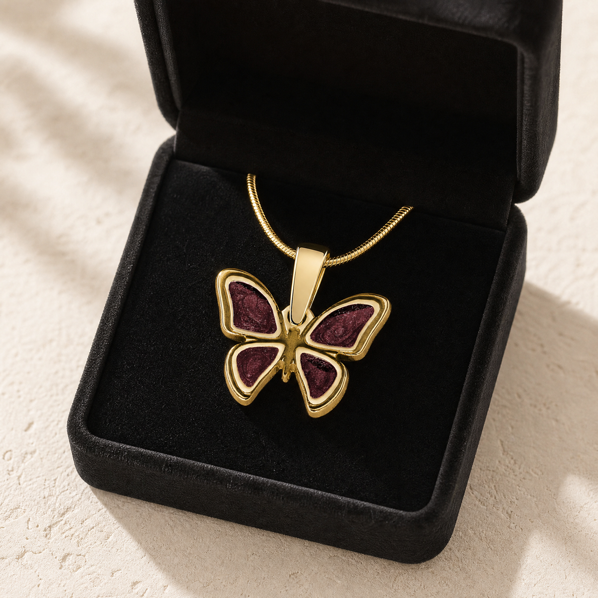 Solid 14K Gold Lovable Butterfly with Crimson Ash Resin Jewelry