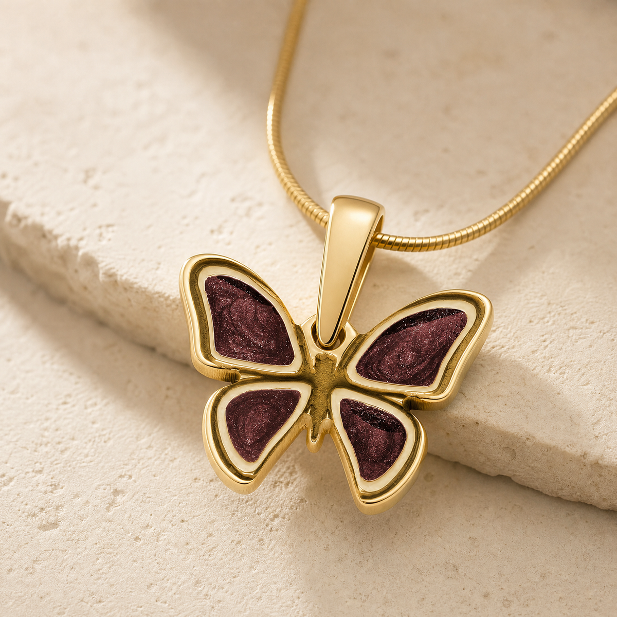 Lovable Butterfly Gold Plated with Crimson Ash Resin Jewelry