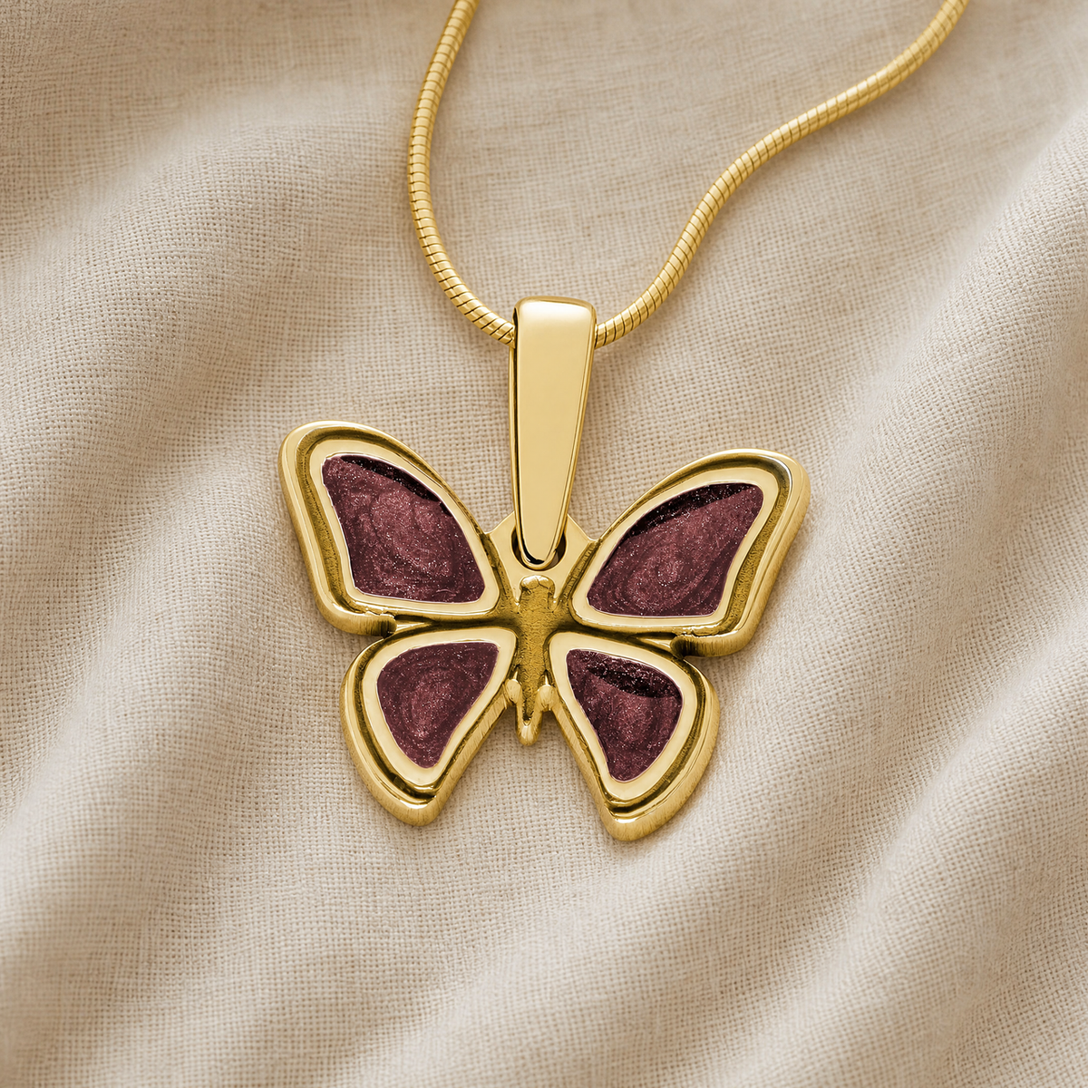 Solid 14K Gold Lovable Butterfly with Crimson Ash Resin Jewelry