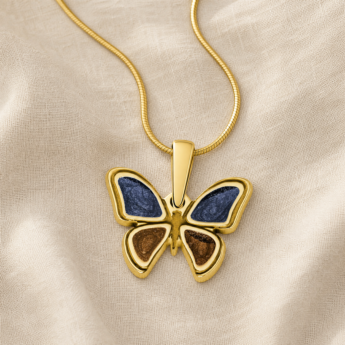 Solid 14K Gold Lovable Butterfly with Slate and Carob Ash Resin Jewelry