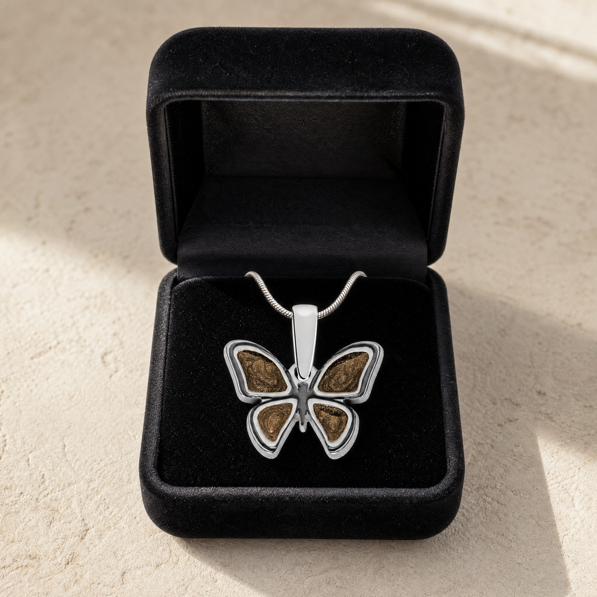 Solid 14K White Gold Lovable Butterfly with Carob Ash Resin Jewelry