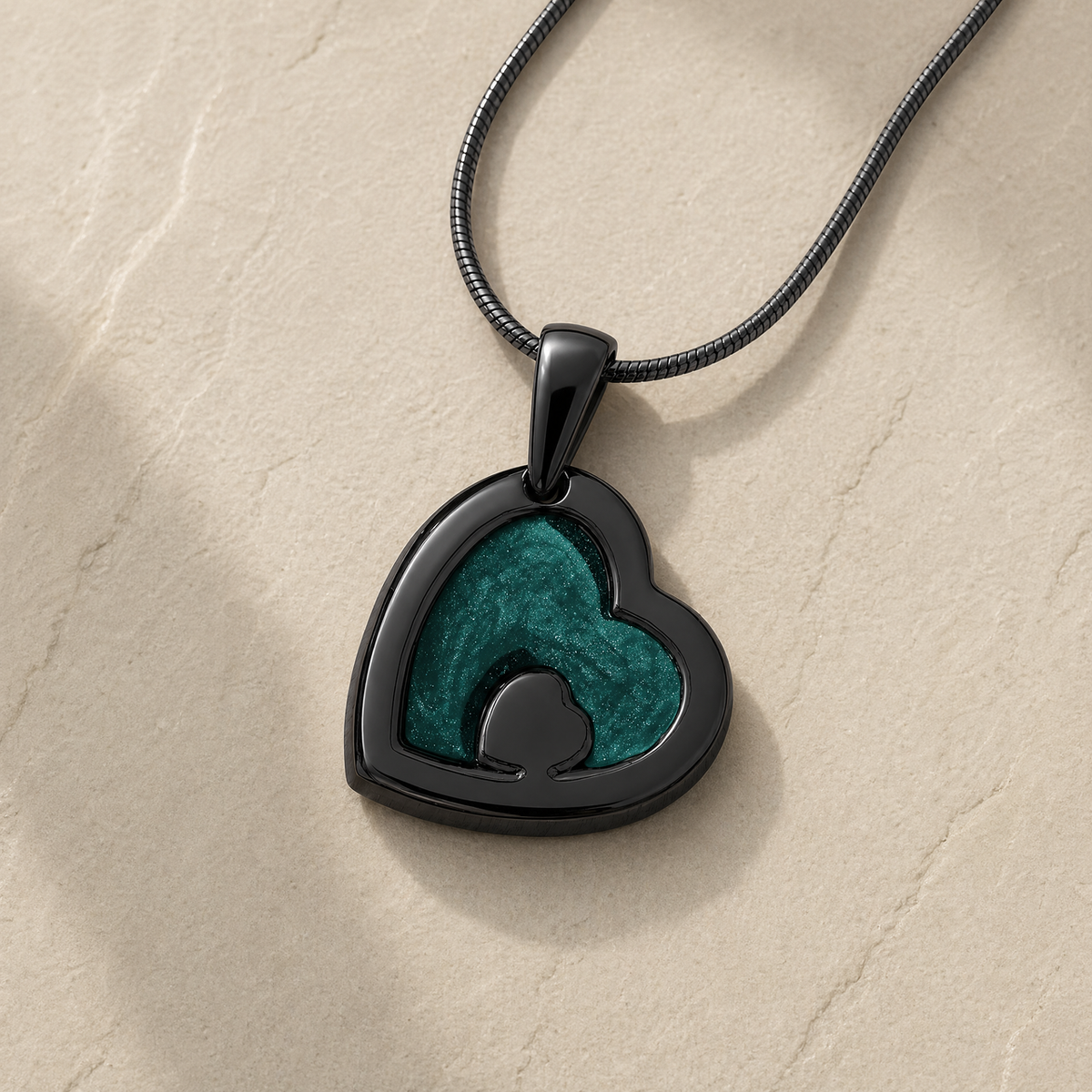 Two Of A Kind Heart Black Finish Ash Resin Jewelry