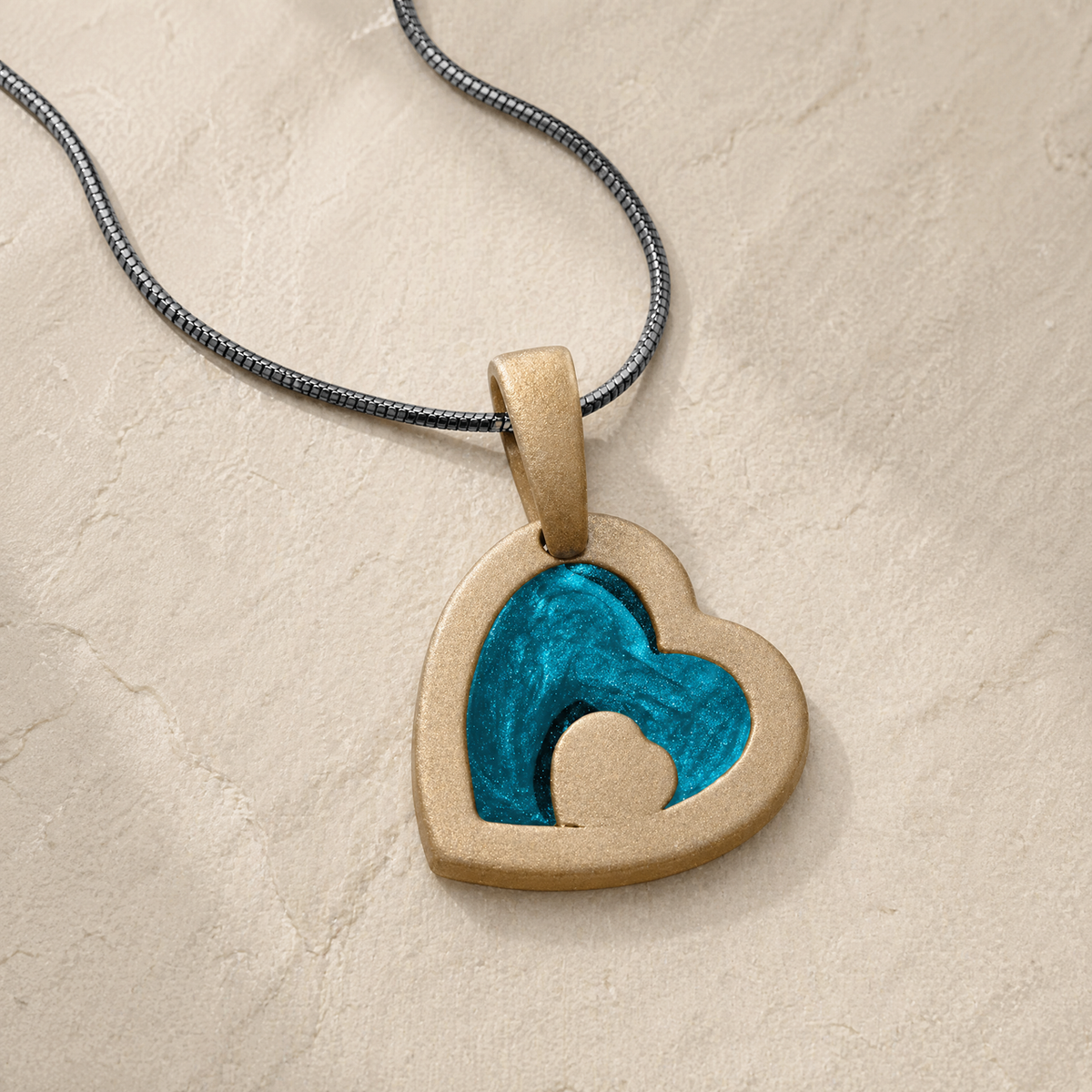 Two Of A Kind Heart Bronze Finish with Aqua Ash Resin Jewelry