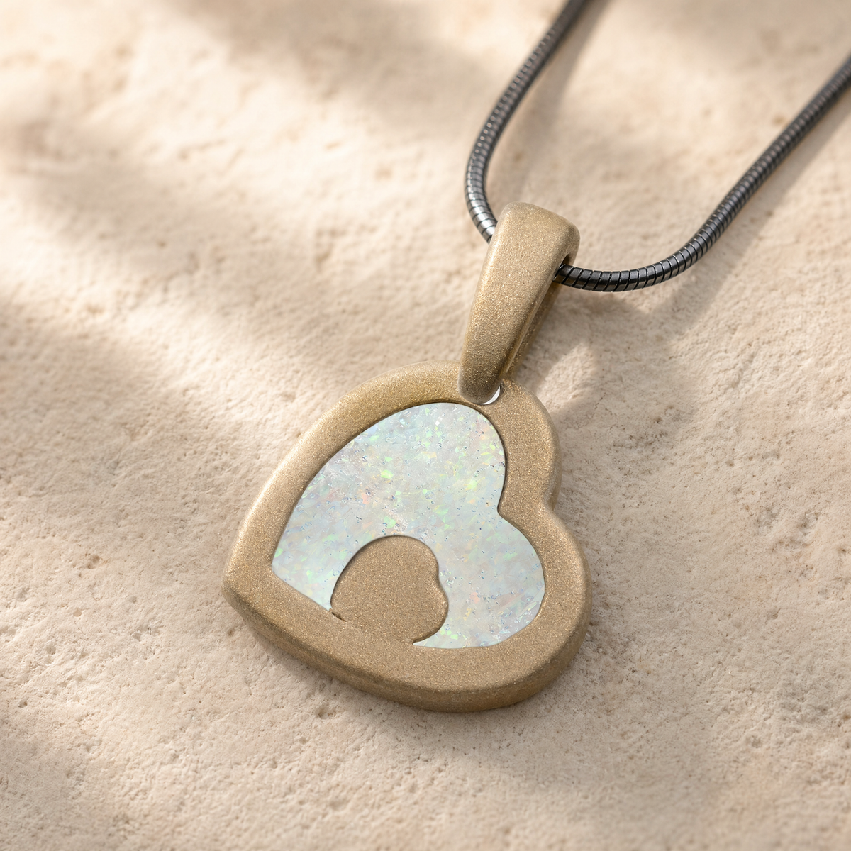 Two Of A Kind Heart Bronze Finish with Crushed Cream Opal Ash Resin Jewelry