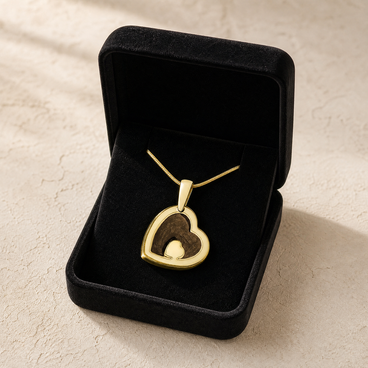 Solid 14K Gold Two Of A Kind Heart with Carob Ash Resin Jewelry
