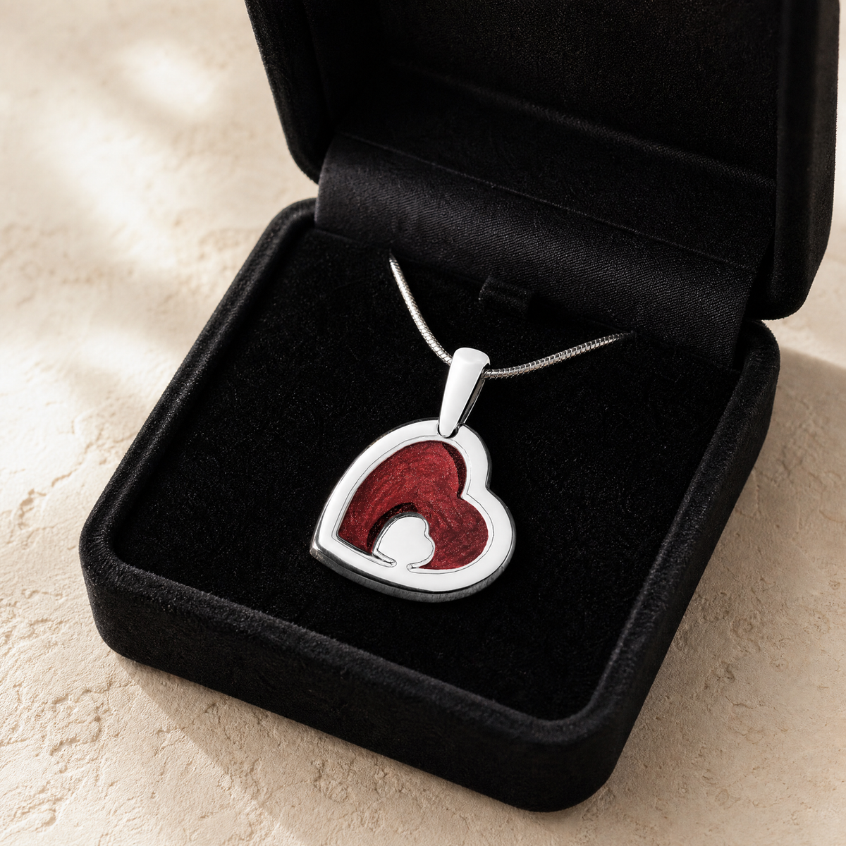 Two Of A Kind Heart Sterling Silver with Crimson Ash Resin Jewelry