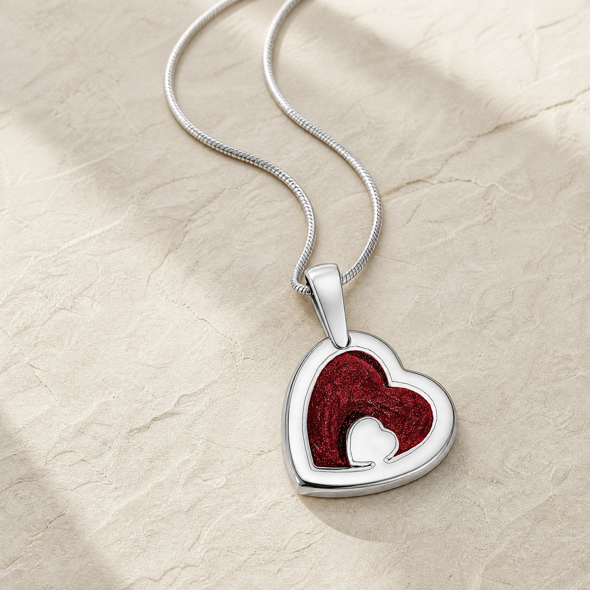 Two Of A Kind Heart Sterling Silver with Crimson Ash Resin Jewelry