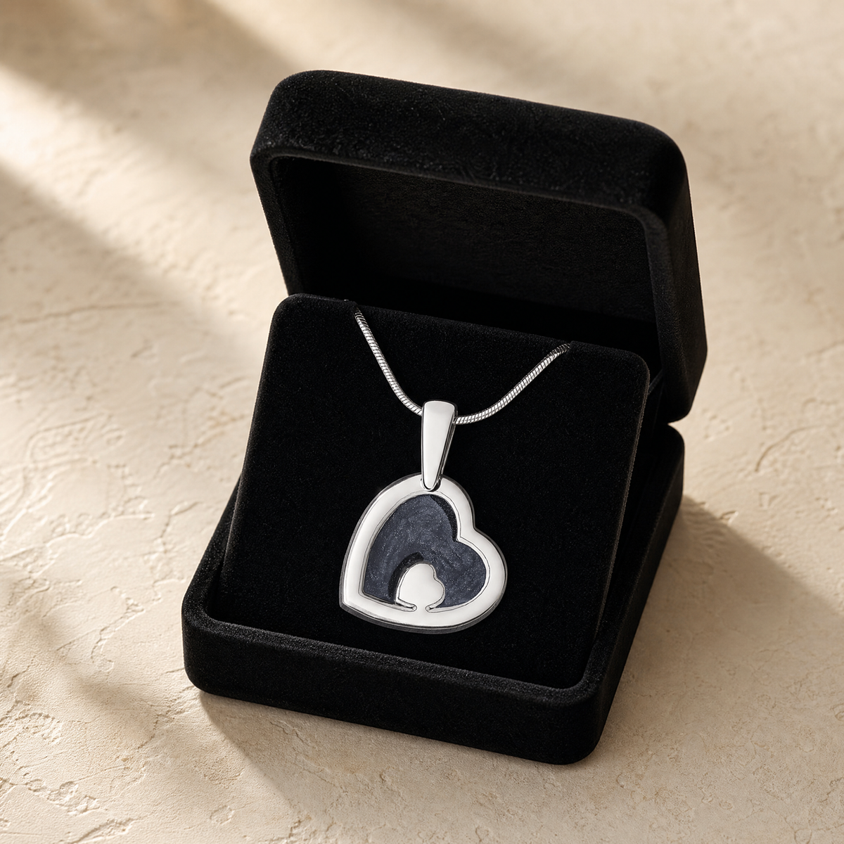 Solid 14K White Gold Two Of A Kind Heart with Slate Ash Resin Jewelry