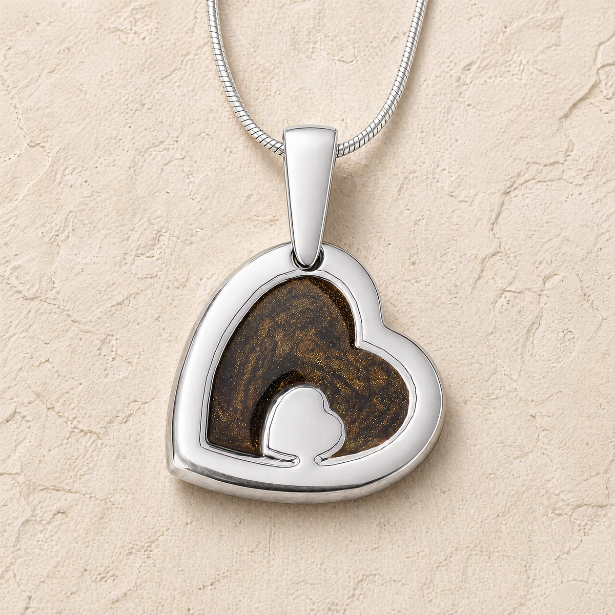 Solid 14K White Gold Two Of A Kind Heart Ash Resin Jewelry