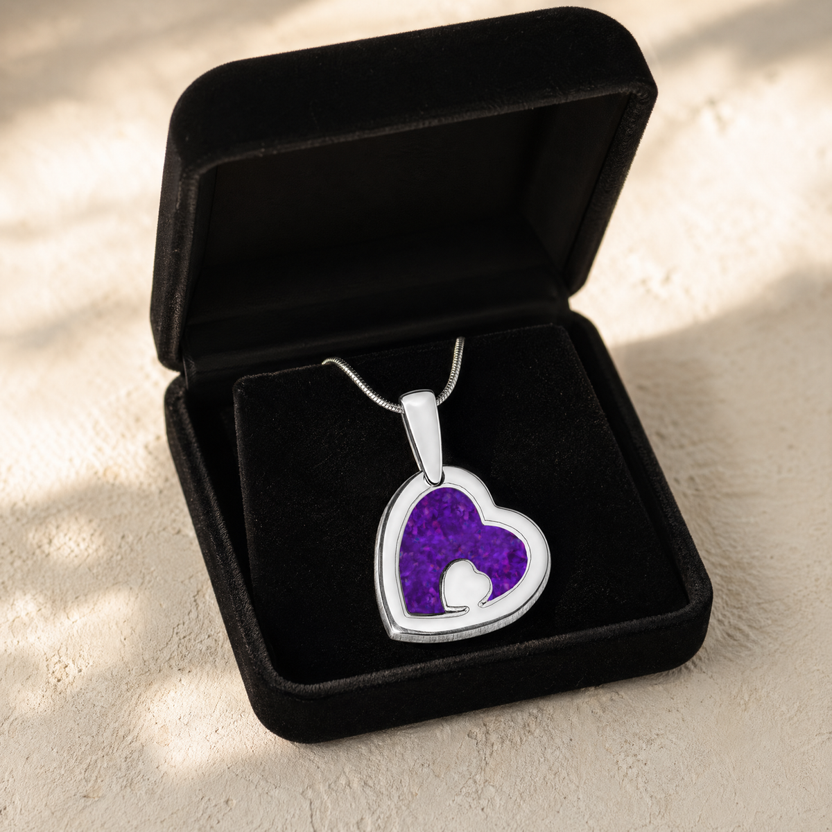 Solid 14K White Gold Two Of A Kind Heart with Lilac Pearl Opal Ash Resin Jewelry