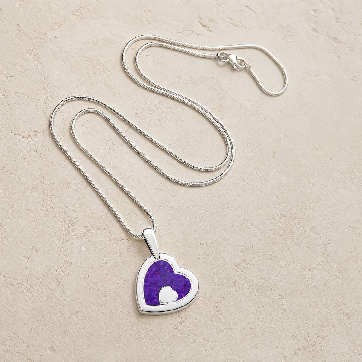 Solid 14K White Gold Two Of A Kind Heart with Lilac Pearl Opal Ash Resin Jewelry