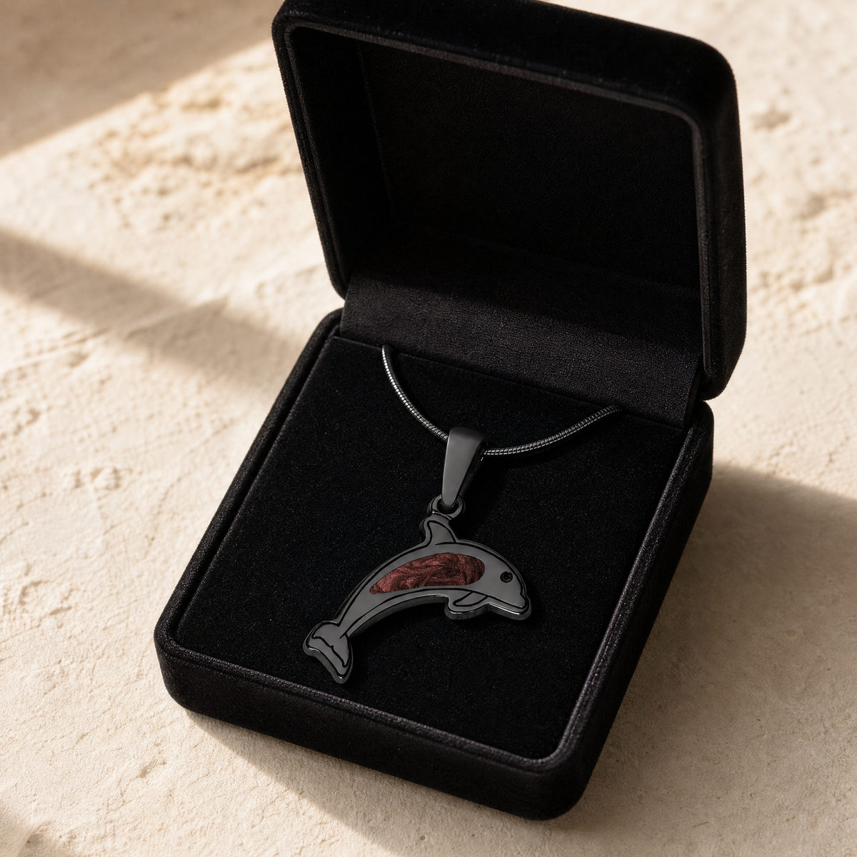 Jubilant Dolphin Black Finish with Crimson Ash Resin Jewelry
