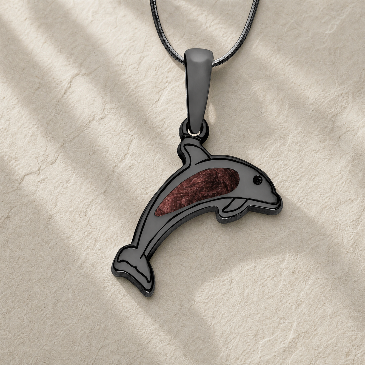 Jubilant Dolphin Black Finish with Crimson Ash Resin Jewelry