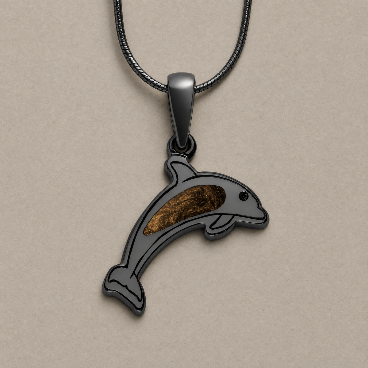 Jubilant Dolphin Black Finish with Carob Ash Resin Jewelry