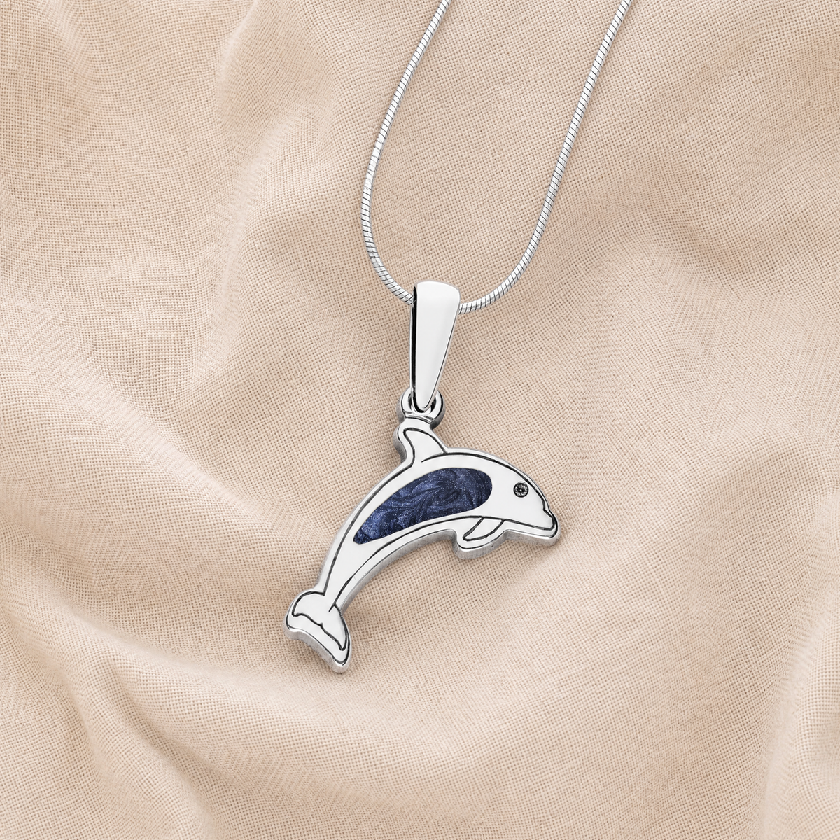 Solid 14K White Gold Jubilant Dolphin with Slate Ash Resin Jewelry