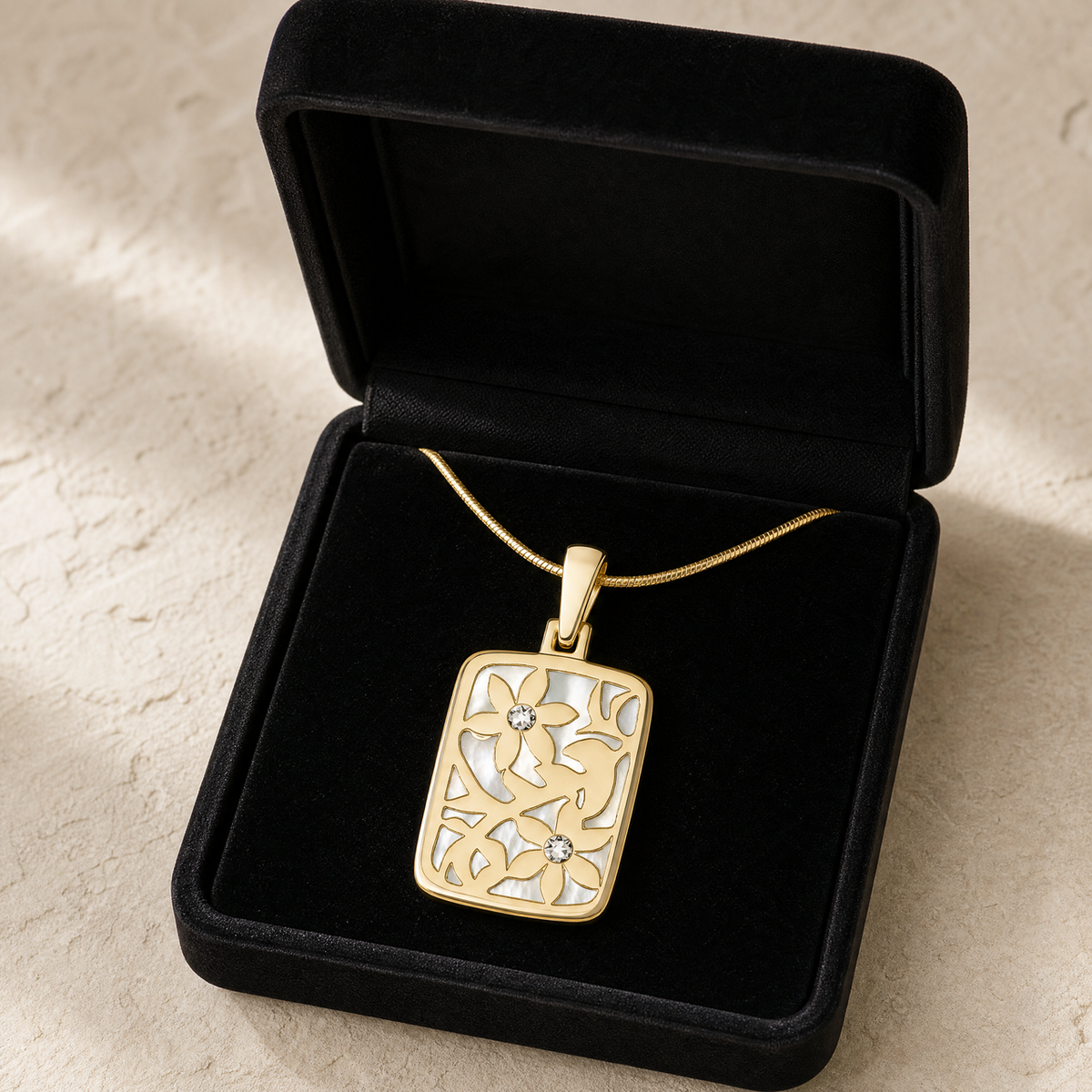 Flowered Rectangle Gold Plated Ash Resin Jewelry