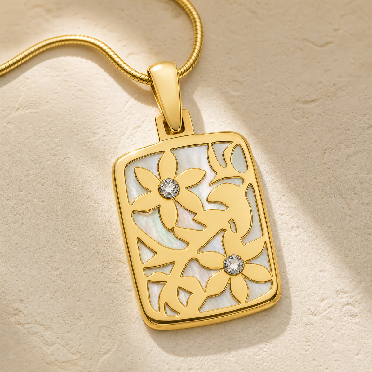 Flowered Rectangle Gold Plated Ash Resin Jewelry