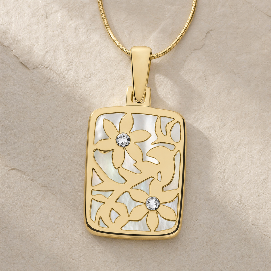 Solid 14K Gold Flowered Rectangle Ash Resin Jewelry