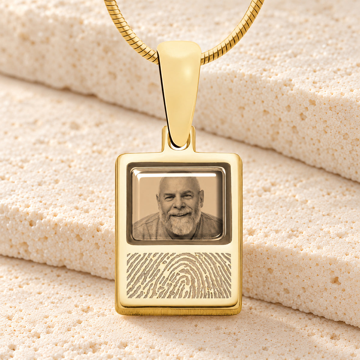 Rectangle 14K Gold Fingerprint And Picture Pendant — main