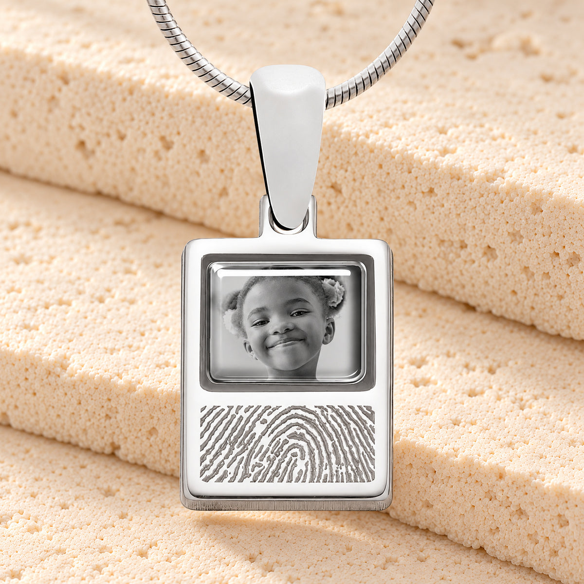 Rectangle Sterling Silver Fingerprint And Picture Pendant — main