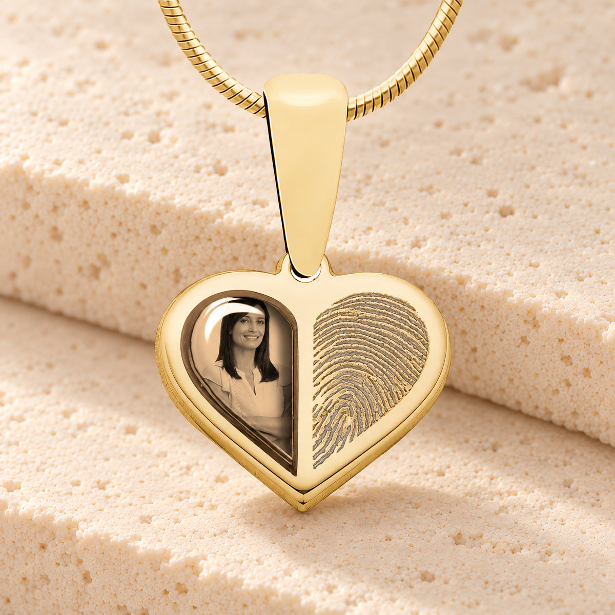 Two Heart 14K Gold Fingerprint And Picture Pendant — main