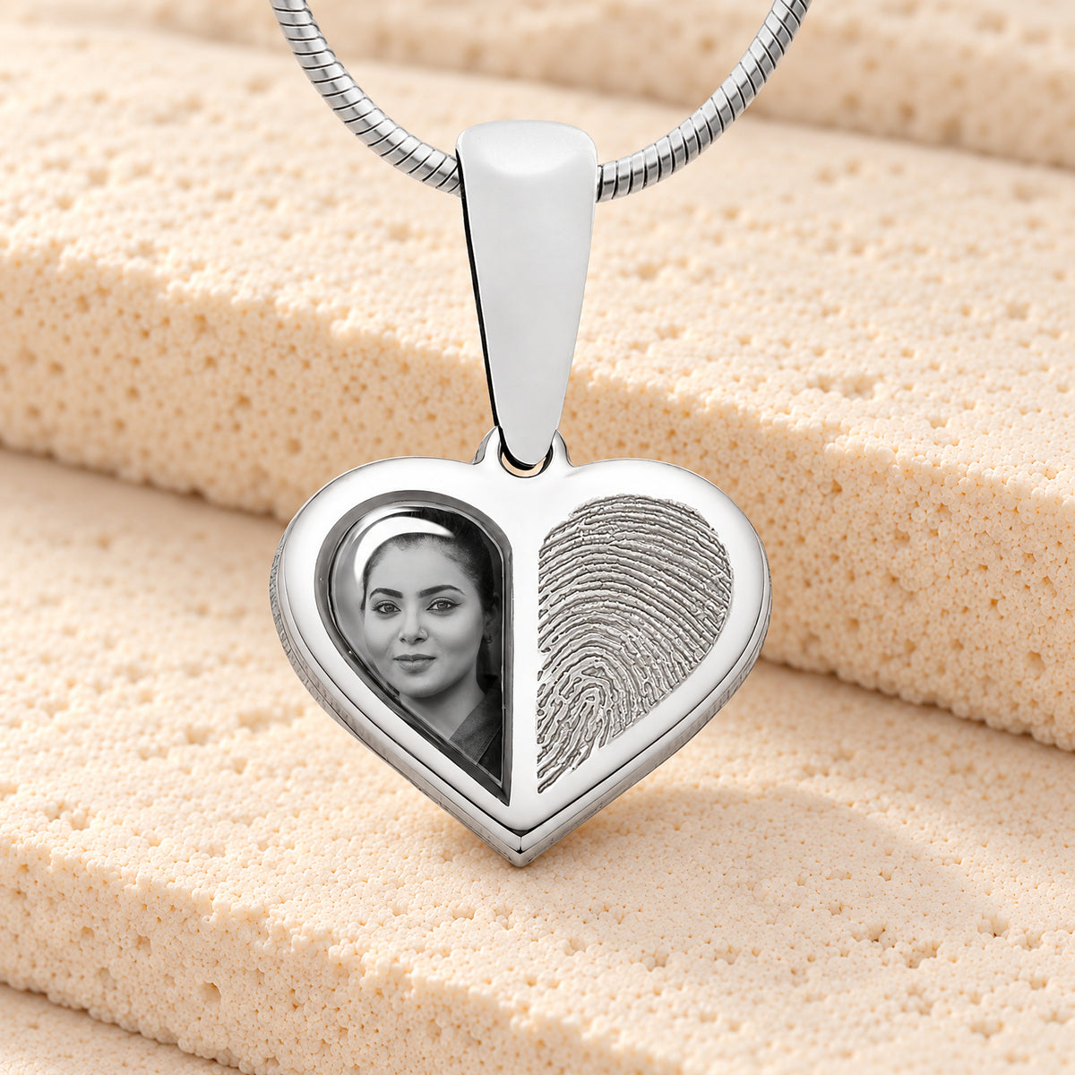 Two Heart Sterling Silver Fingerprint And Picture Pendant — main