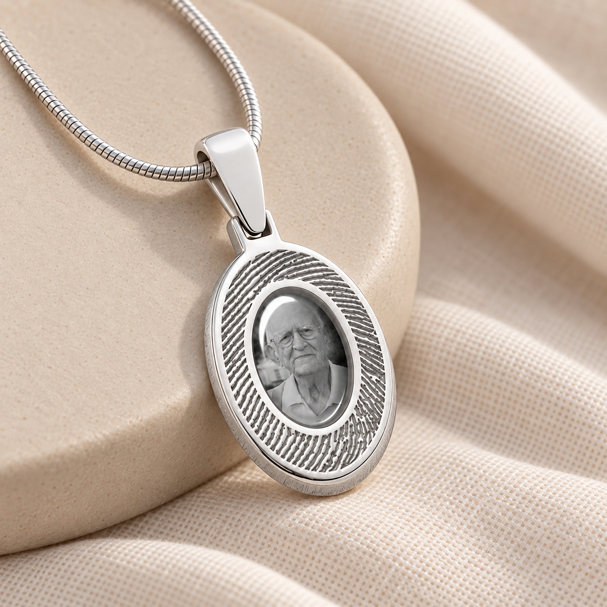 Oval Sterling Silver Fingerprint And Picture Pendant — alternate view