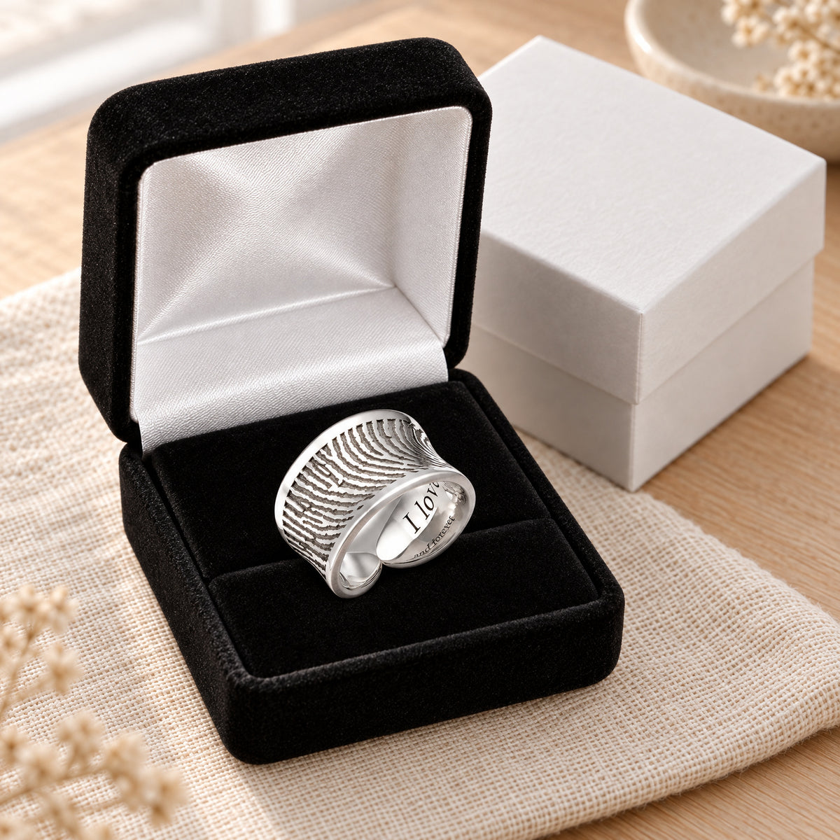 Athena Sterling Silver Fingerprint Ring — gift box