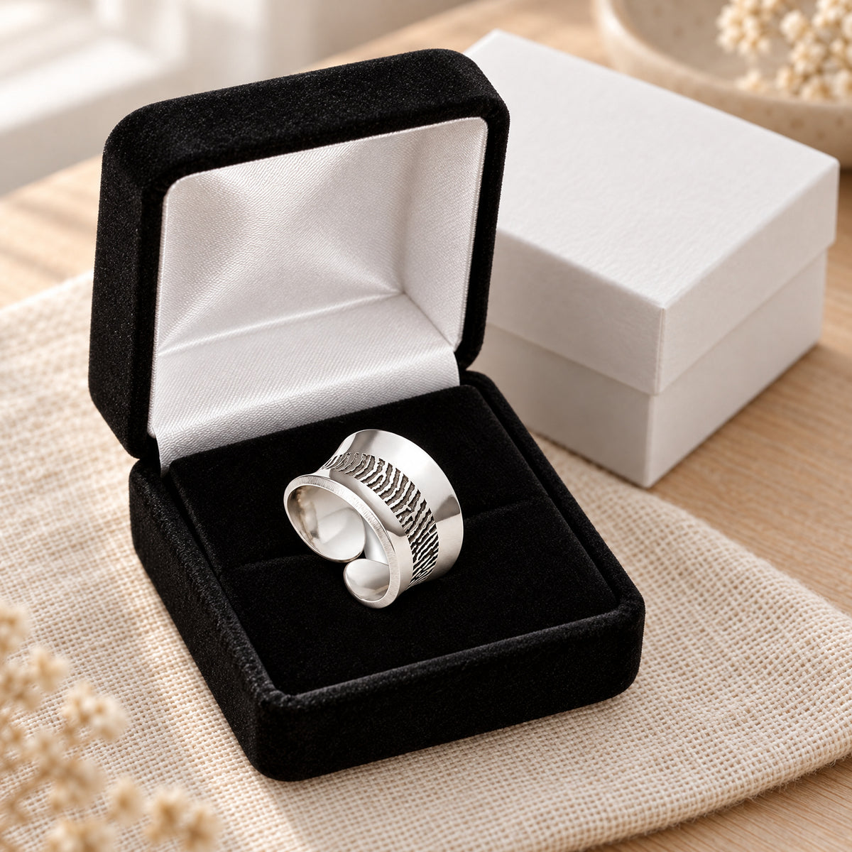 Olympia Sterling Silver Fingerprint Ring — gift box