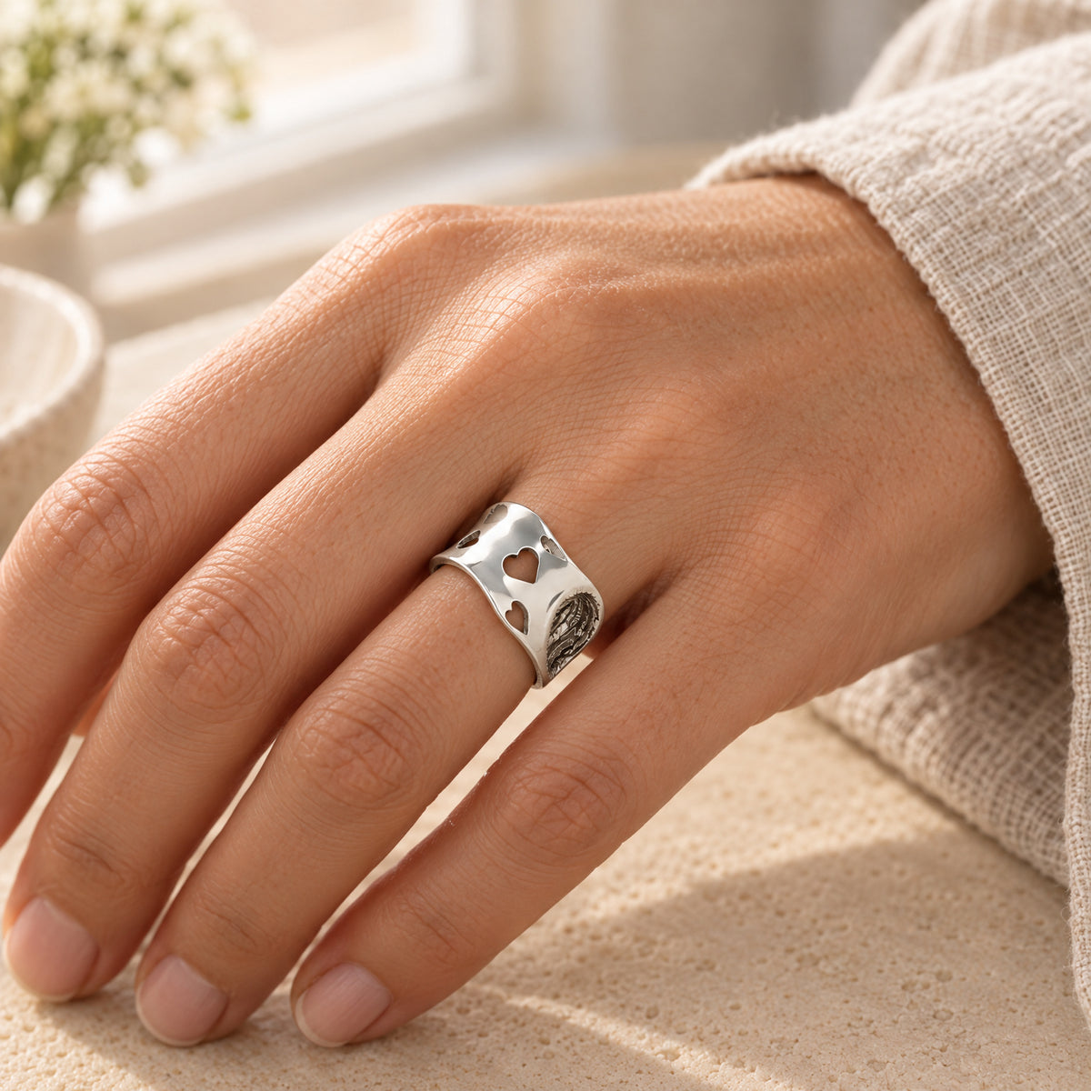 Harmony Sterling Silver Fingerprint Ring — lifestyle