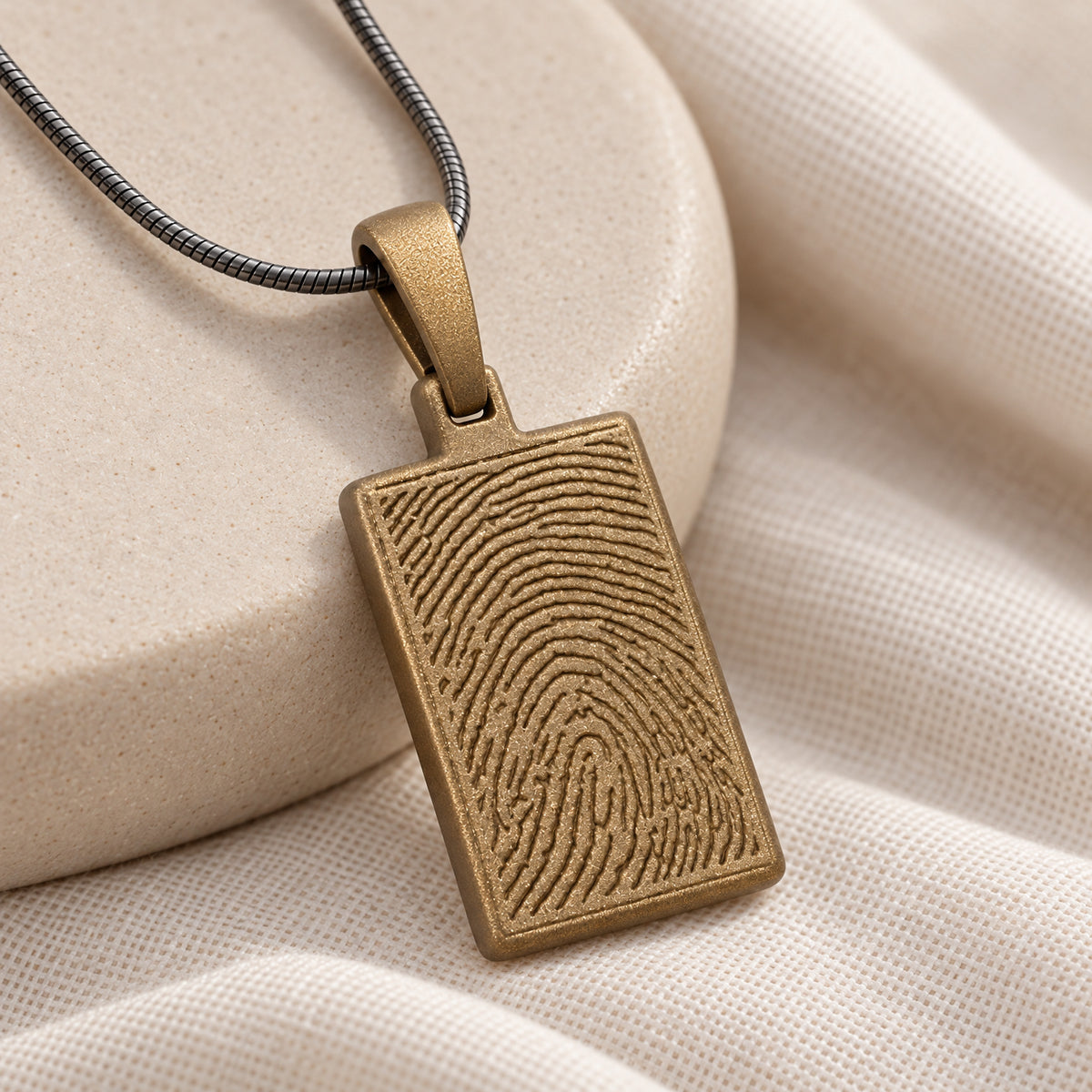 Bronze Finish Rectangle Fingerprint Necklace — alternate view