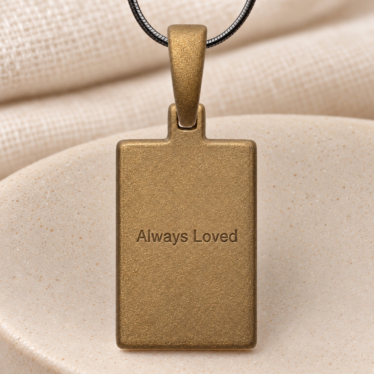 Bronze Finish Rectangle Fingerprint Necklace — rear engraving