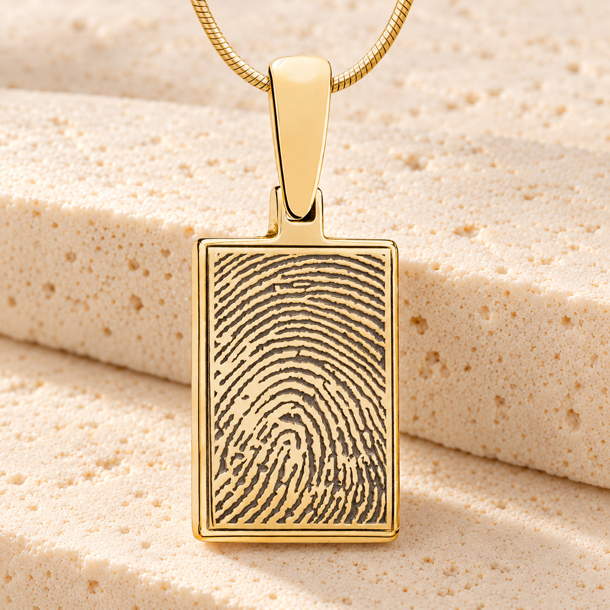 Gold Plated Genuine Rectangle Signature Fingerprint Necklace — main