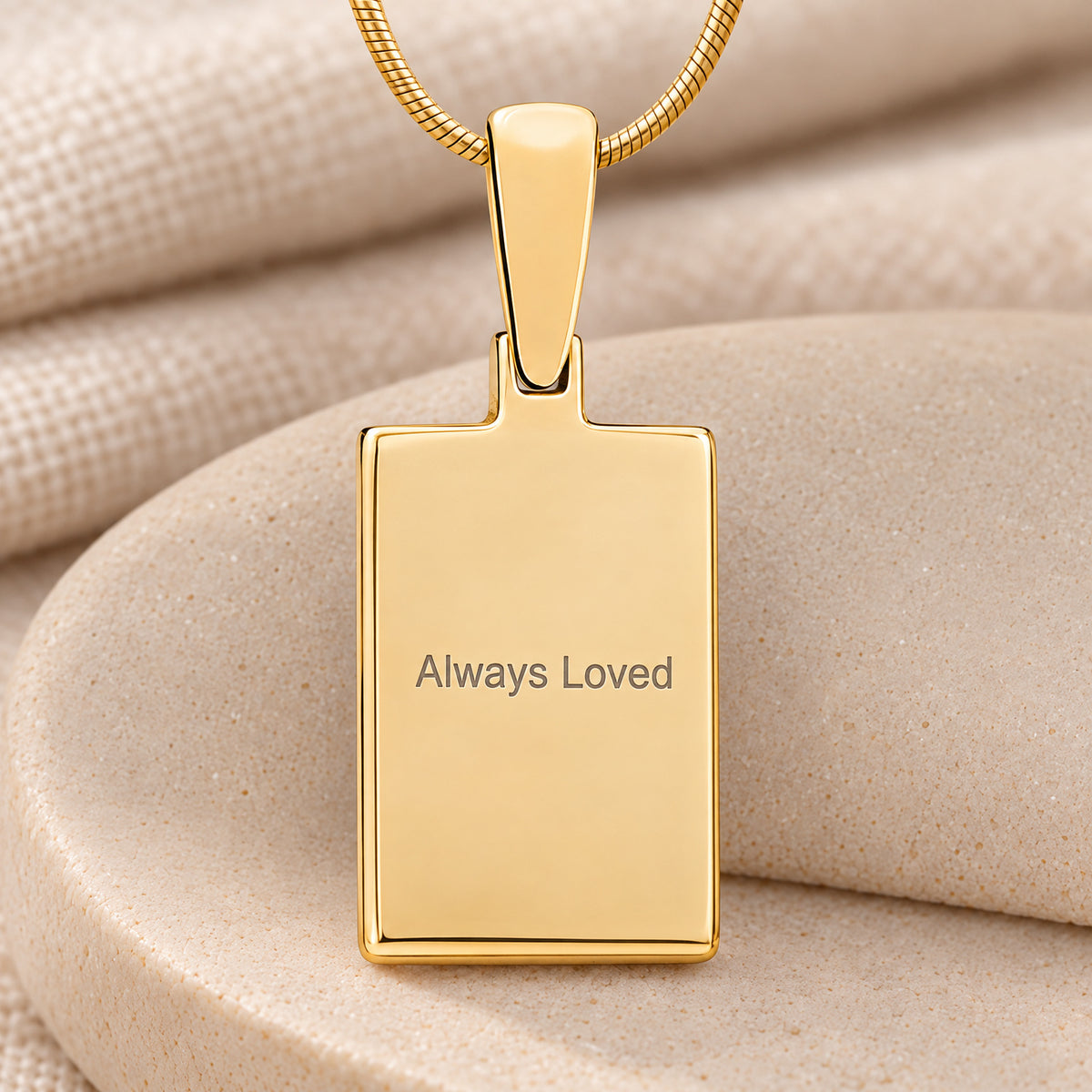 Gold Plated Genuine Rectangle Signature Fingerprint Necklace — rear engraving