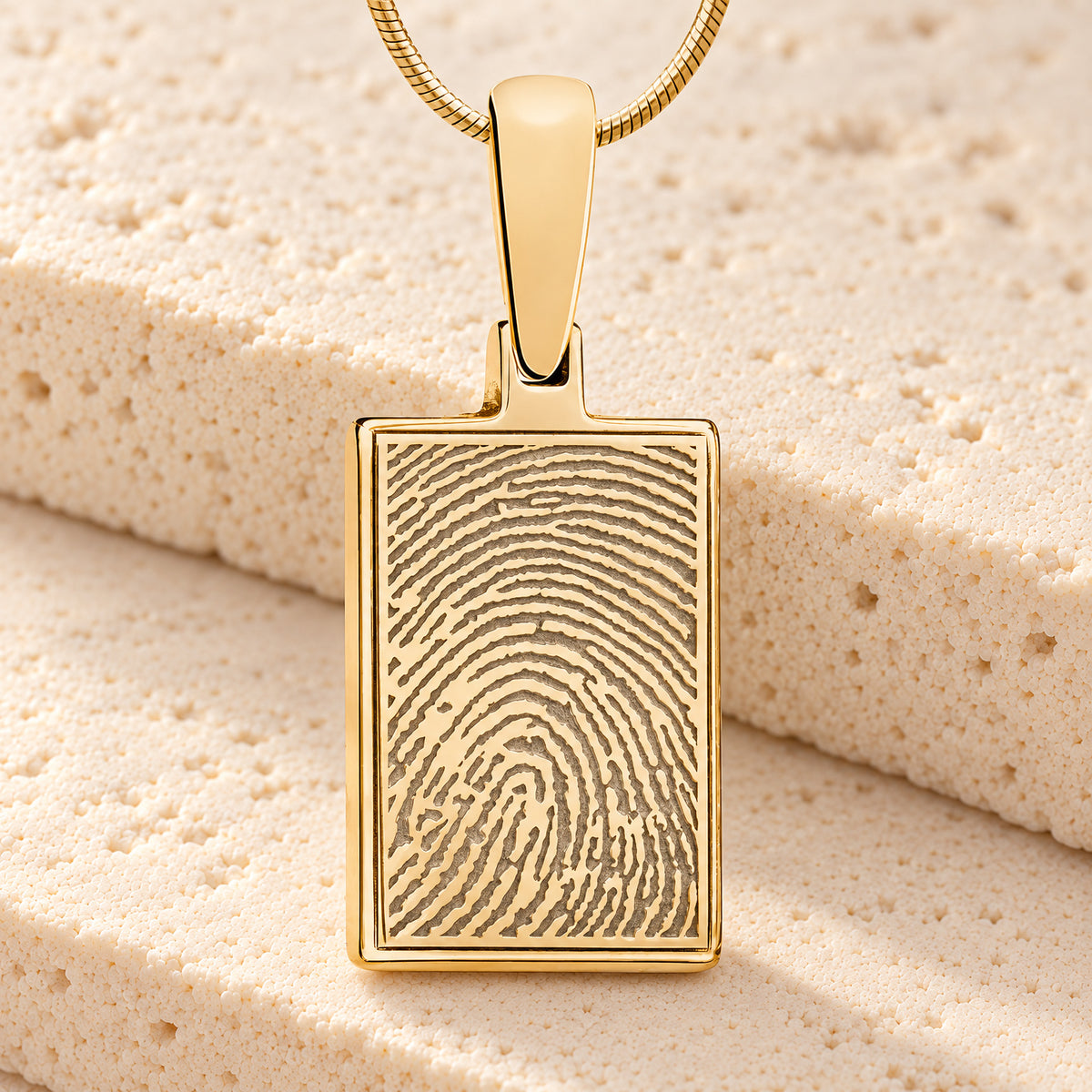 Solid 14k Gold Genuine Rectangle Signature Fingerprint Necklace — main
