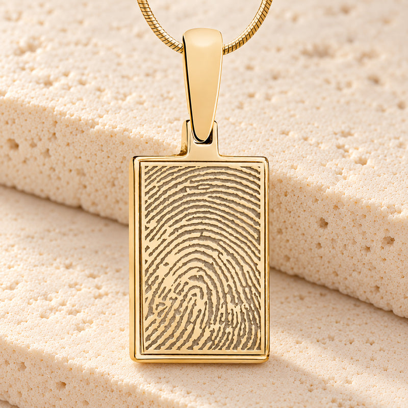 Solid 14k Gold Genuine Rectangle Signature Fingerprint Necklace
