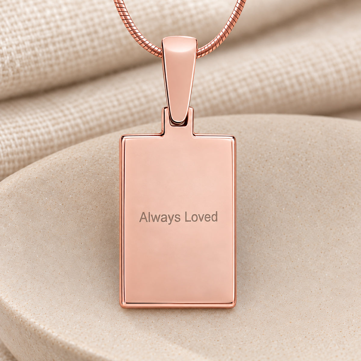 Rose Gold Genuine Rectangle Signature Fingerprint Necklace — rear engraving
