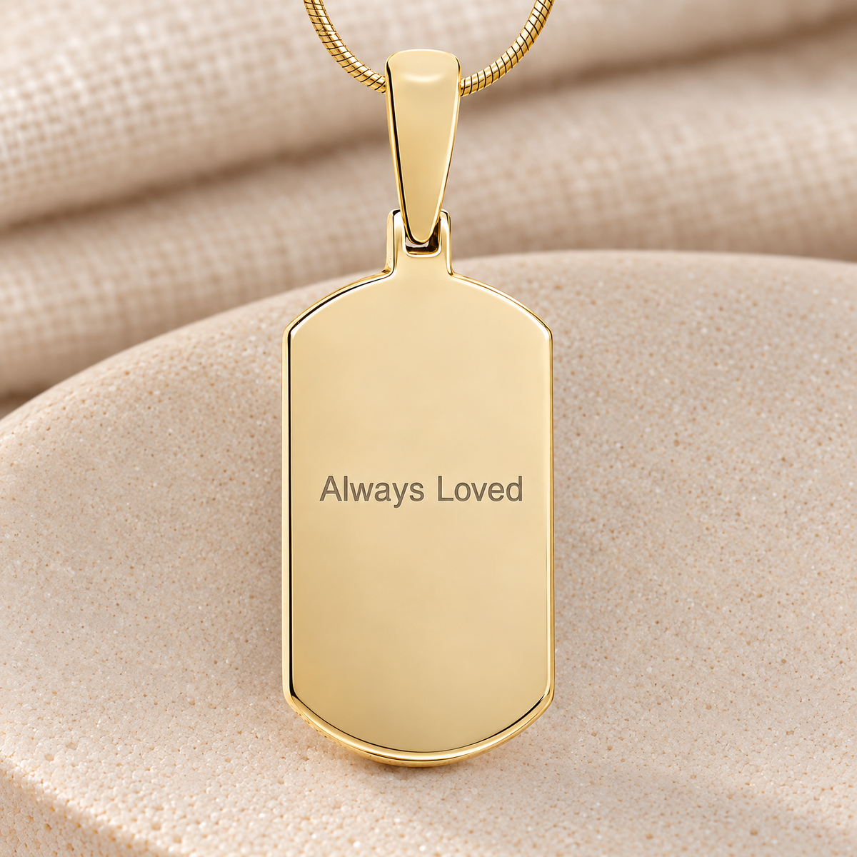Solid 14k Gold Signature Dog Tag Fingerprint Necklace — rear engraving
