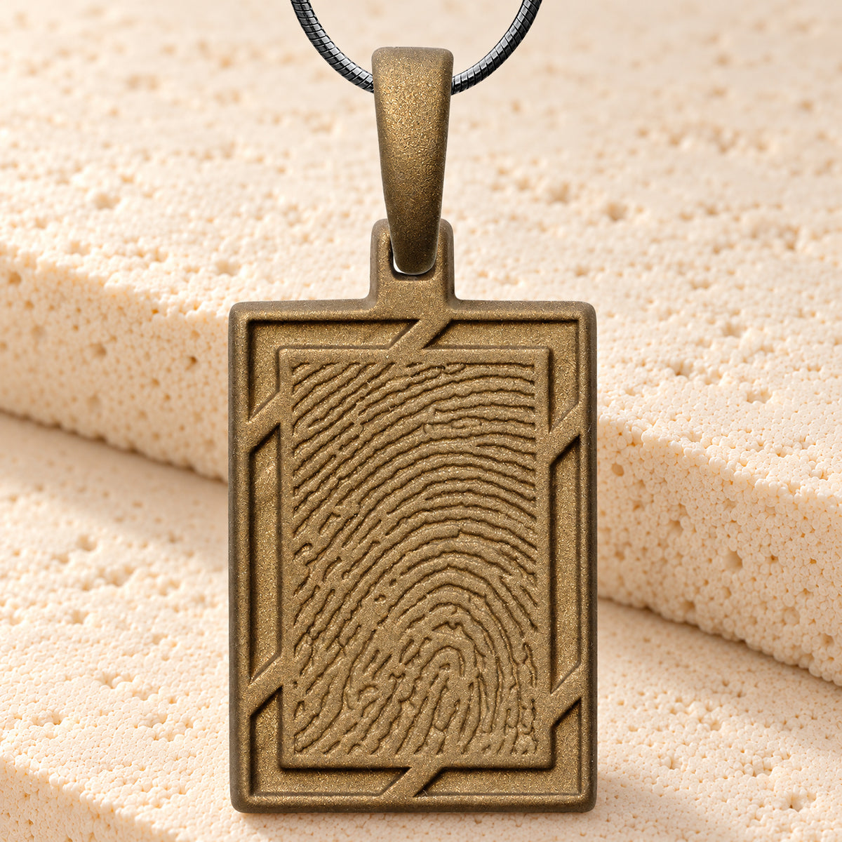 Bronze Finish Framed Rectangle Fingerprint Necklace — main