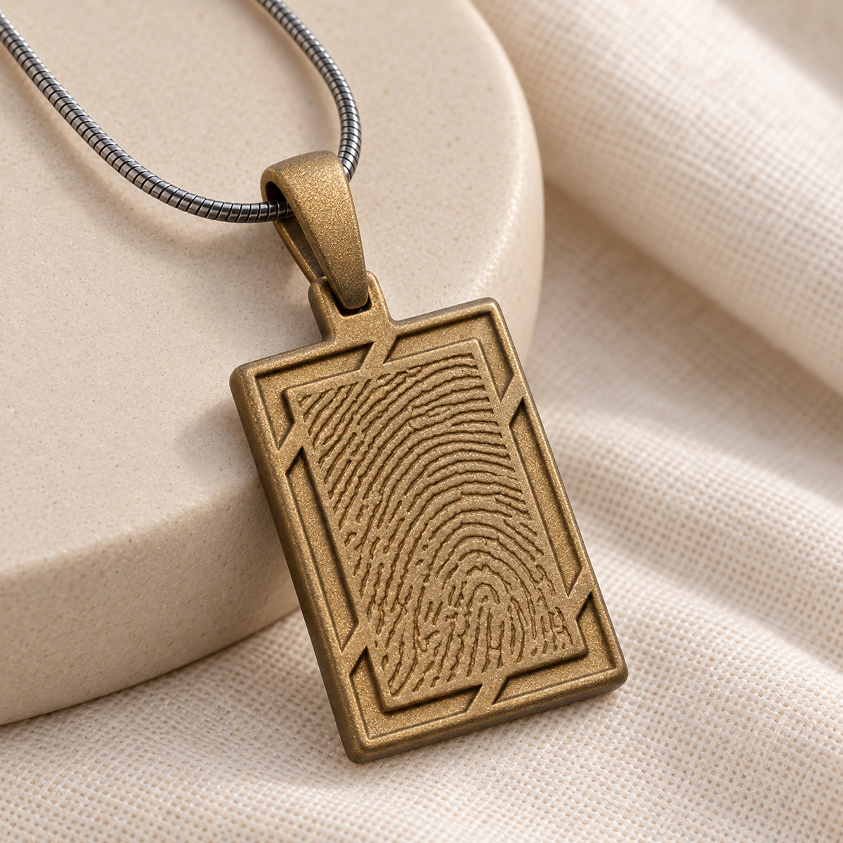 Bronze Finish Framed Rectangle Fingerprint Necklace — alternate view