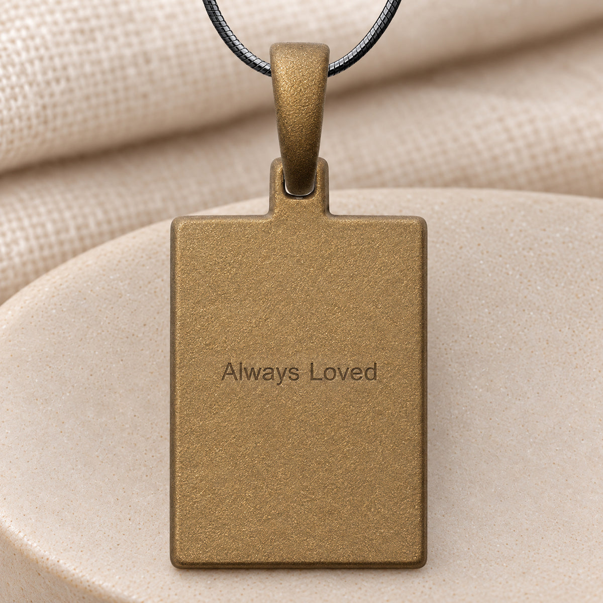 Bronze Finish Framed Rectangle Fingerprint Necklace — rear engraving