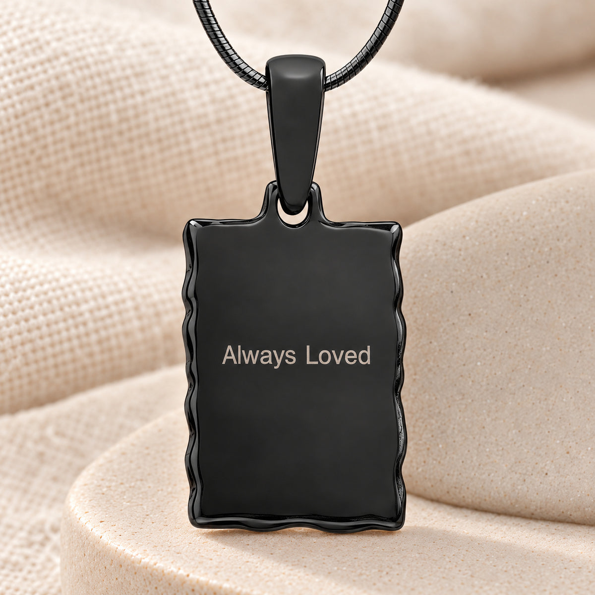 Black Plated Loved Signature Rectangle Fingerprint Necklace — rear engraving