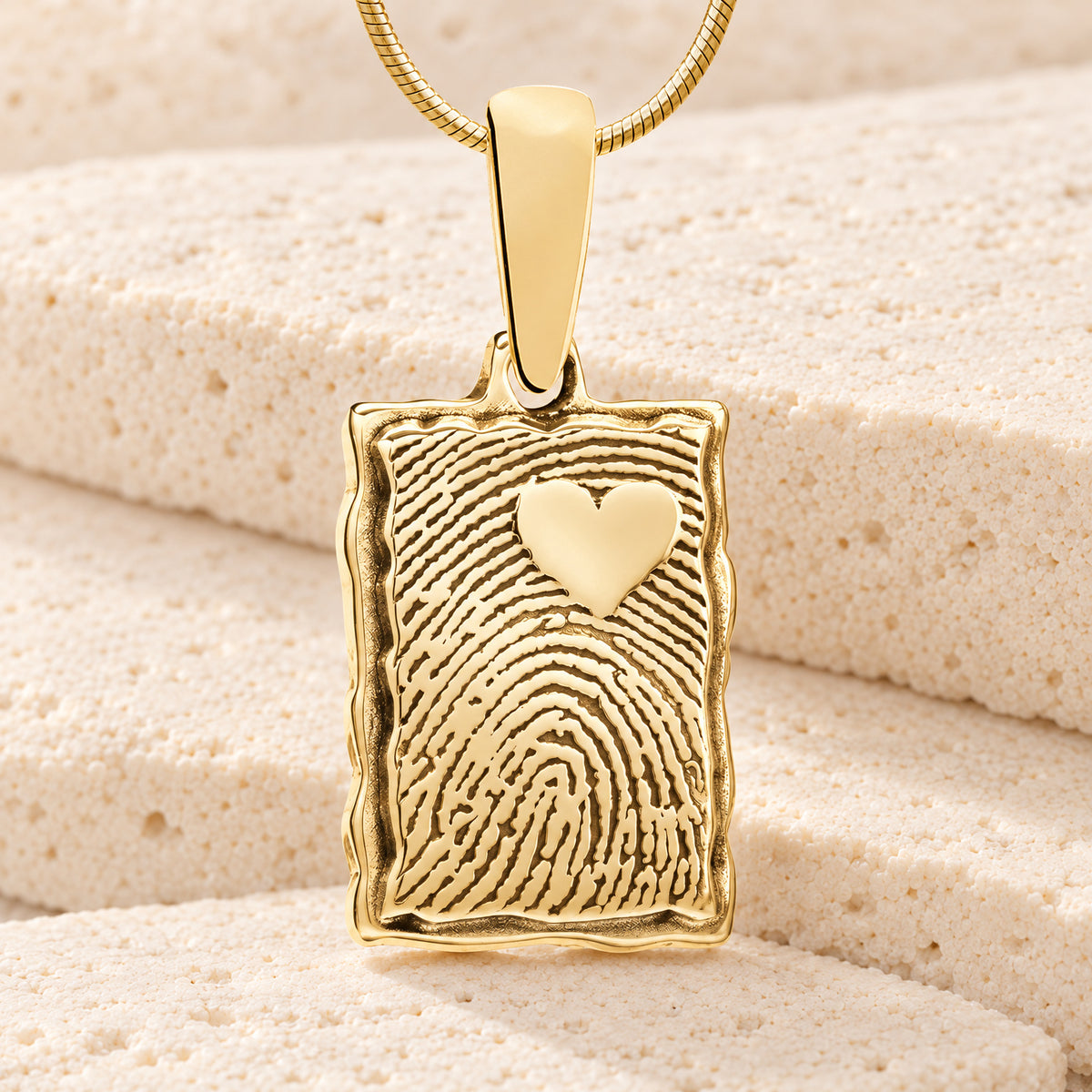 Solid 14k Gold Loved Signature Rectangle Fingerprint Necklace — main
