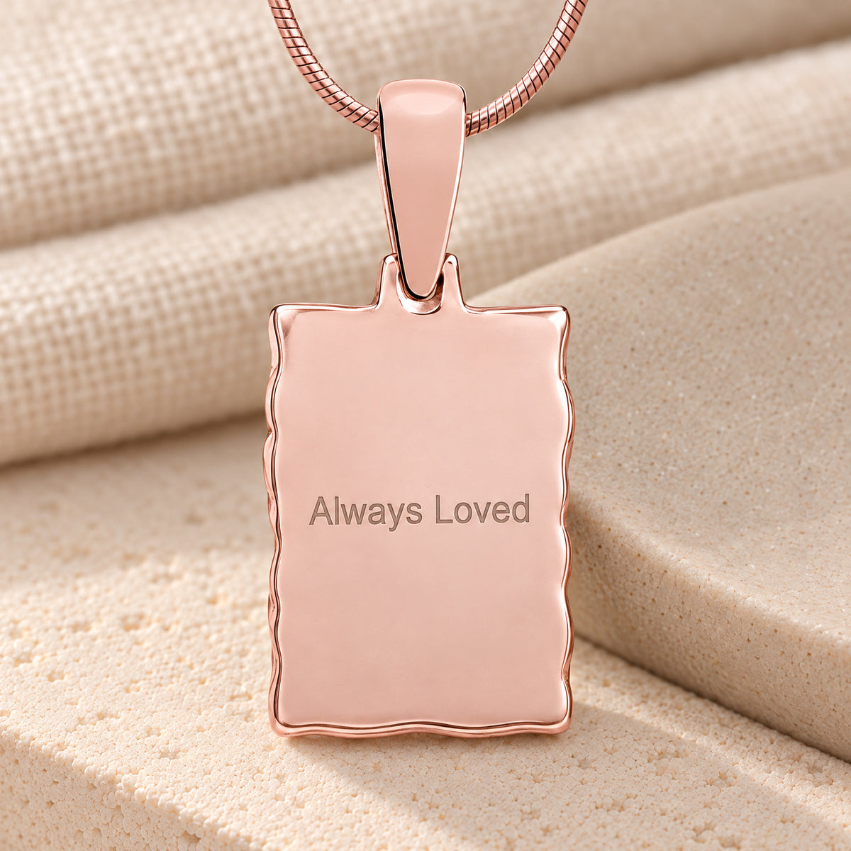 Rose Gold Plated Loved Signature Rectangle Fingerprint Necklace — rear engraving